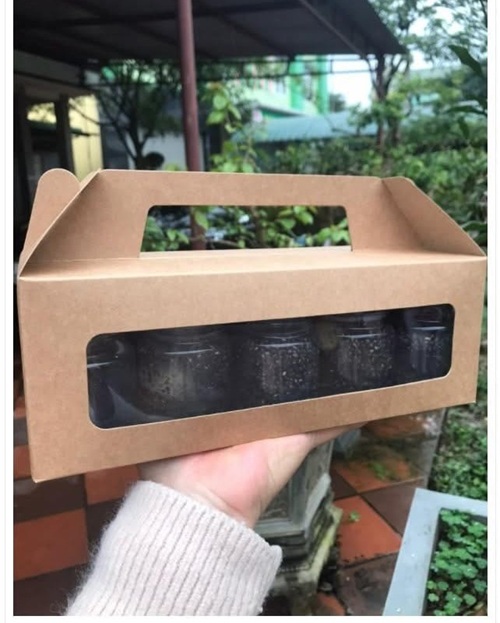 Hộp giấy kraft mặt kiếng có quai tay cầm kt 9 x 26 x 11cm/hộp