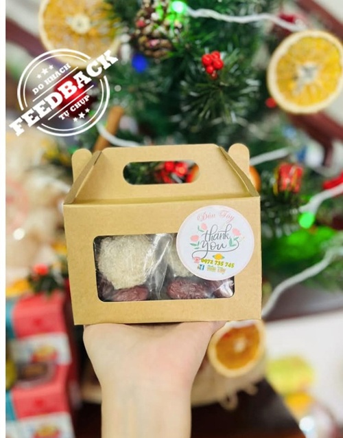 Hộp giấy kraft nắp kiếng nhỏ có tay cầm để bánh cookie/ sản phẩm/hộp