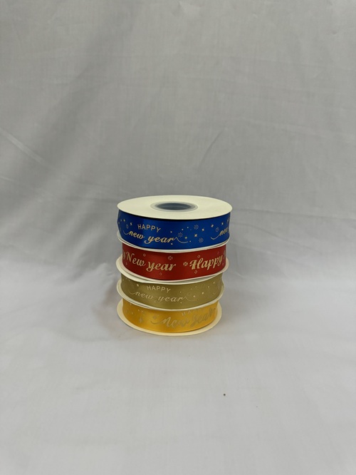 Ruy băng lụa 2,5 cm chữ happy new year đủ màu/cuộn