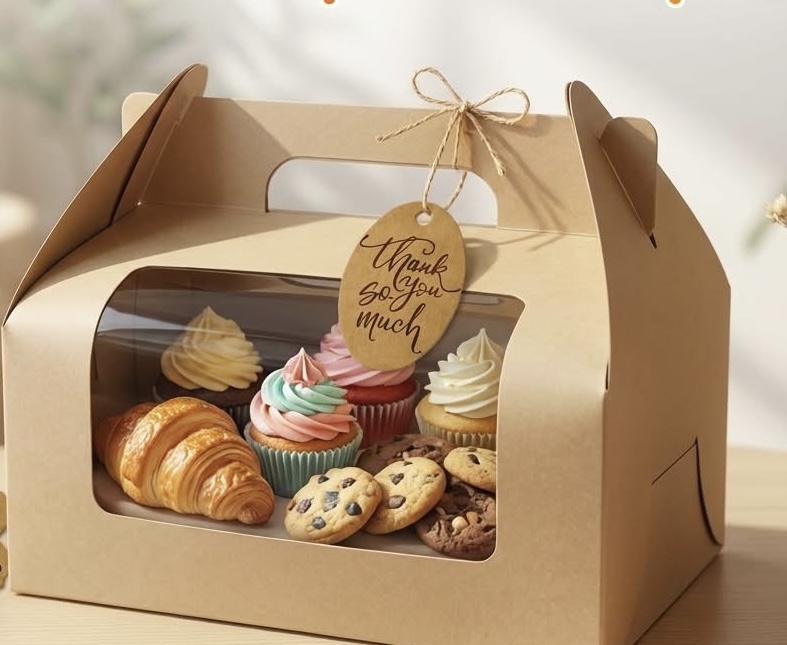 Hộp giấy kraft tay cầm để bánh cupcake/kẹo/quà tặng/hộp