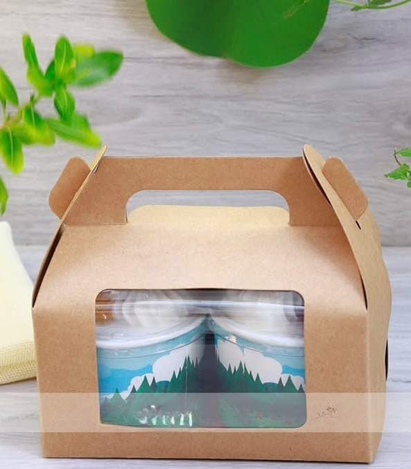 Hộp giấy kraft tay cầm để bánh cupcake/kẹo/quà tặng/hộp