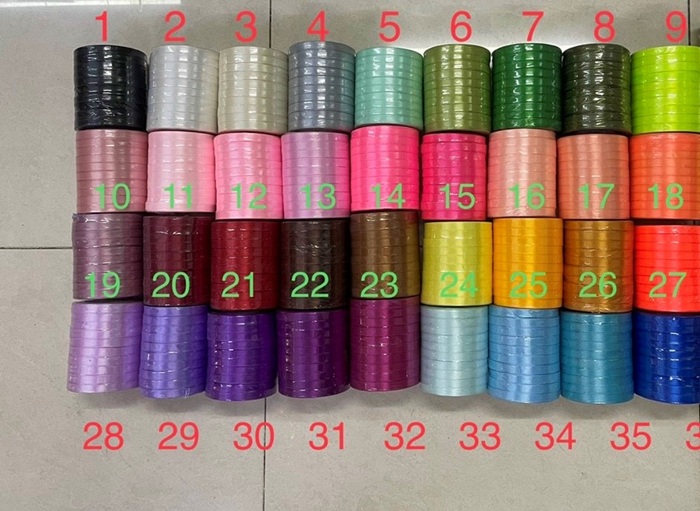 Ruy băng lụa trơn bản 1cm đủ màu dài 22m/cuộn