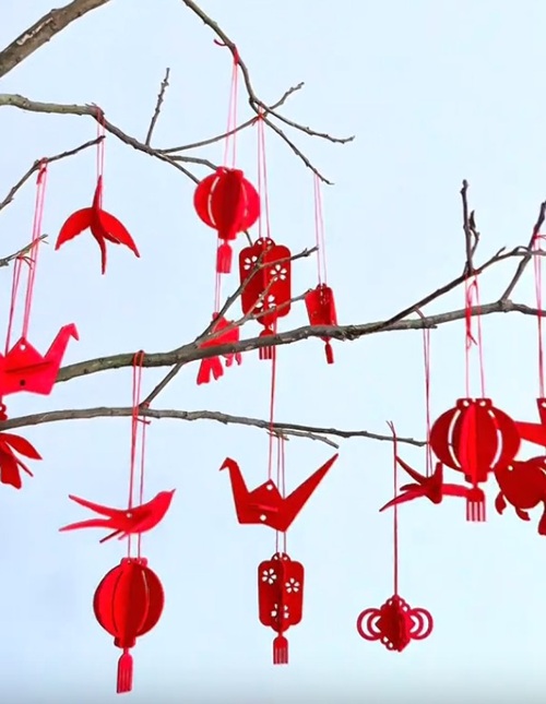 Set vải nỉ trang trí cây mai/cây đào/quán cafe/quán ăn ngày tết/set