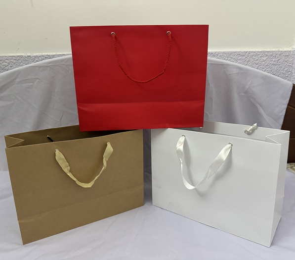 Túi giấy trơn chữ nhật đủ màu có quai xách kt 26x35x14 cm/túi